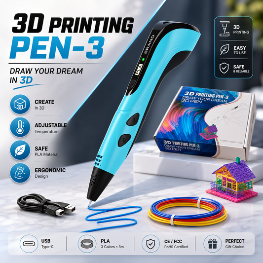 Clog-Free 3D Printing Pen Kit for Kids - Lightweight Ergonomic 3D Drawing Pen with One-Click Unload, Creative STEM Arts & Crafts Gift for Boys & Girls Ages 5-12