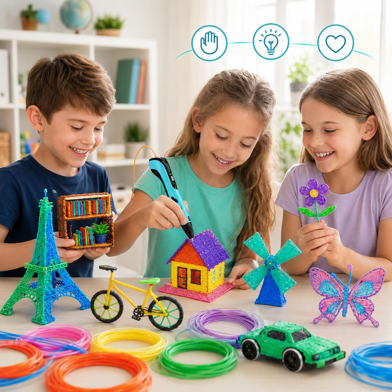 Clog-Free 3D Printing Pen Kit for Kids - Lightweight Ergonomic 3D Drawing Pen with One-Click Unload, Creative STEM Arts & Crafts Gift for Boys & Girls Ages 5-12