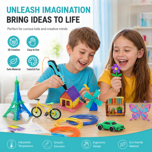 Clog-Free 3D Printing Pen Kit for Kids - Lightweight Ergonomic 3D Drawing Pen with One-Click Unload, Creative STEM Arts & Crafts Gift for Boys & Girls Ages 5-12