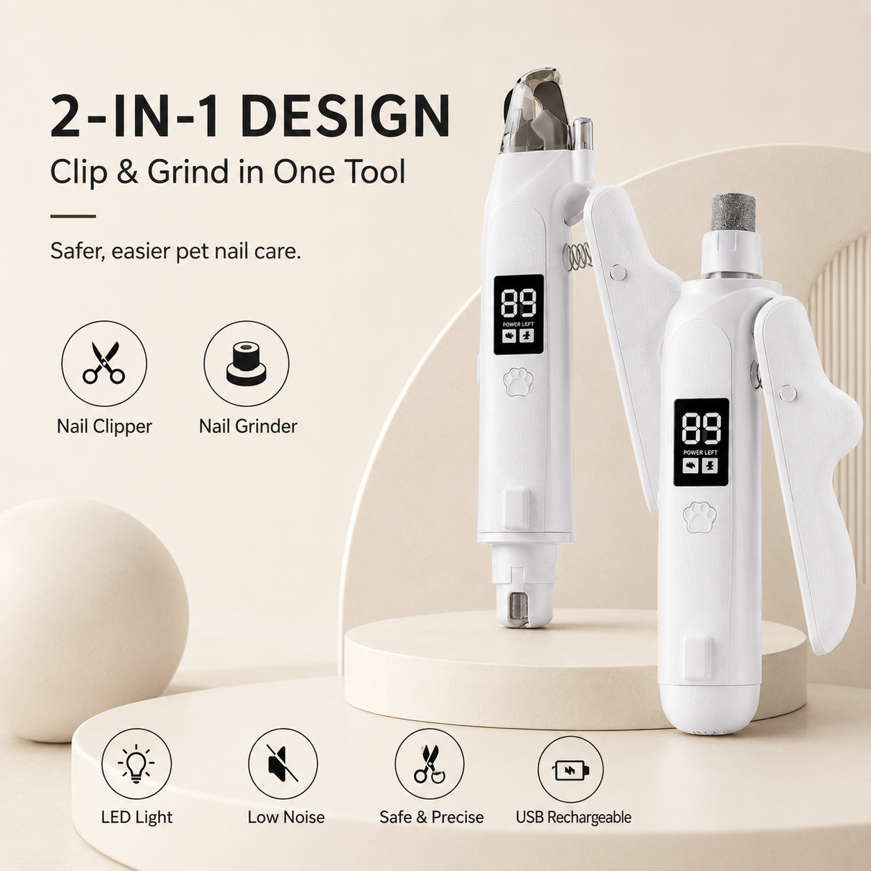 2-in-1 LED Pet Nail Clipper & Grinder