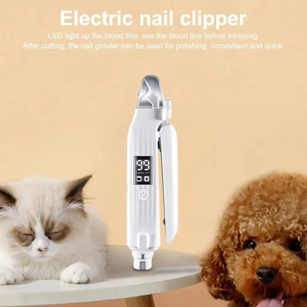 2 in 1 Electric Pet Nail Trimmer Portable with LED Lights Pet Nail Clippers Multi-functional Pet Nail Grinder