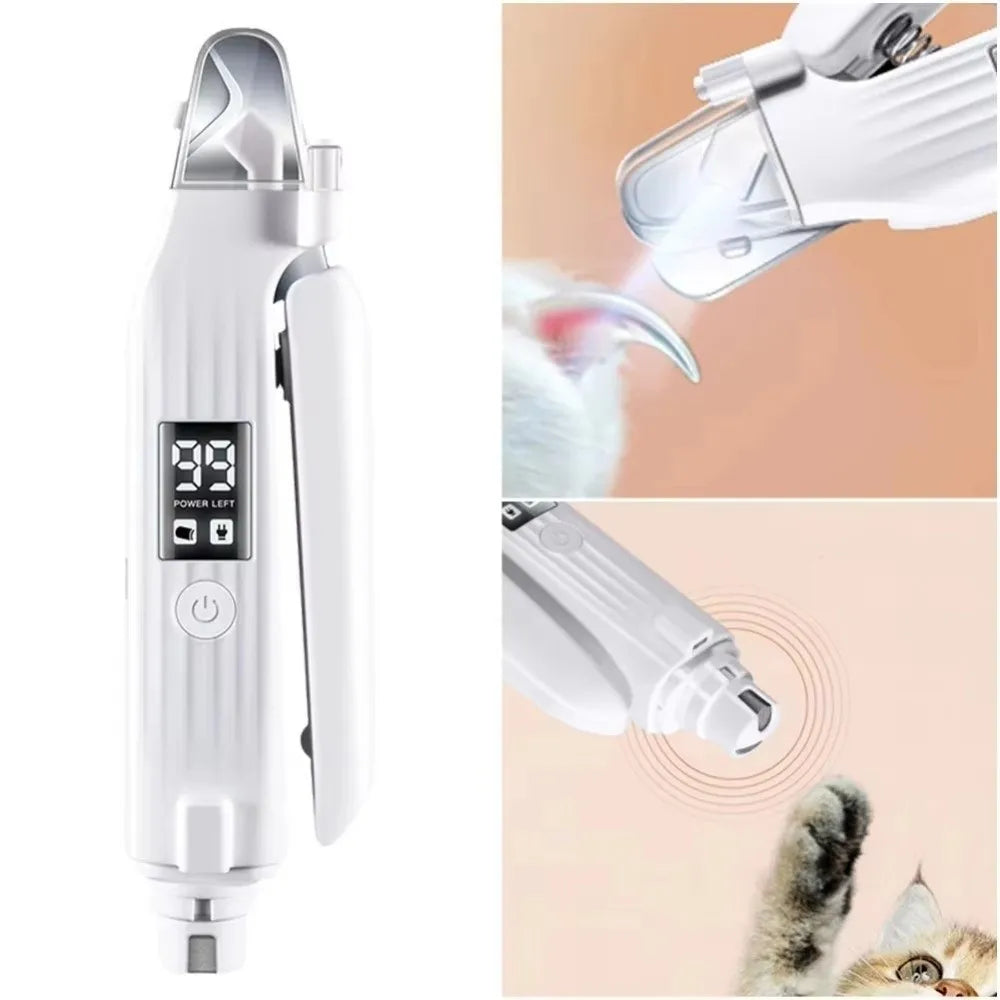 2 in 1 Electric Pet Nail Trimmer Portable with LED Lights Pet Nail Clippers Multi-functional Pet Nail Grinder