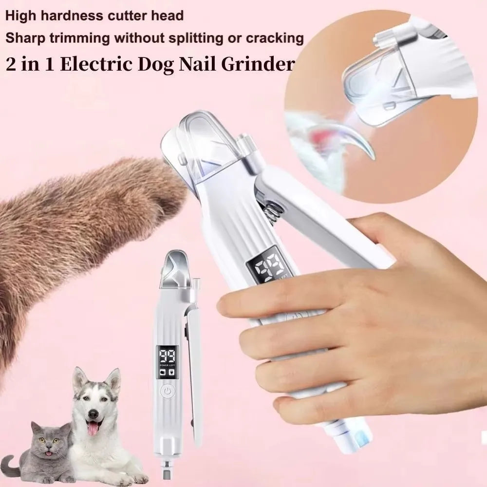 2 in 1 Electric Pet Nail Trimmer Portable with LED Lights Pet Nail Clippers Multi-functional Pet Nail Grinder