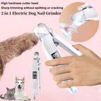 2 in 1 Electric Pet Nail Trimmer Portable with LED Lights Pet Nail Clippers Multi-functional Pet Nail Grinder